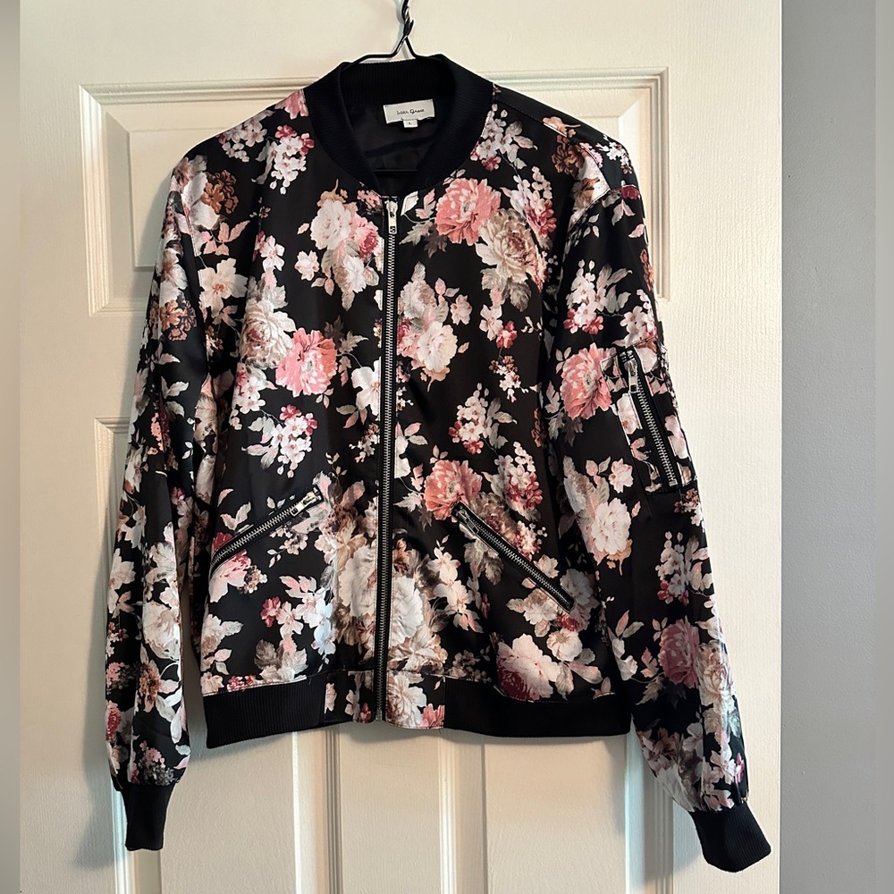 With Grace Silky Floral Bomber Jacket | Size L